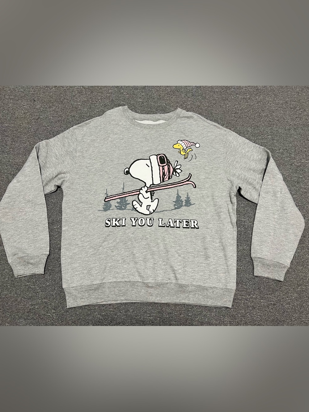 Peanuts Grey Snoopy "Ski You Later" Graphic Sweatshirt Adult L